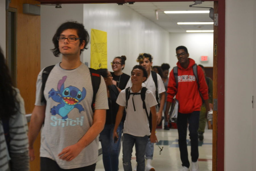 Kids walking through the crowded halls